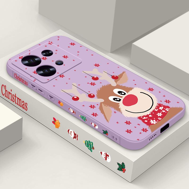 Cute Christmas Elk Printed Lanyard Phone Case For Xiaomi Redmi Note 14 13 12 Pro Note 13 14 Pro Plus 5G 13 13C 4G 11 10 Pro Silicone Cover
