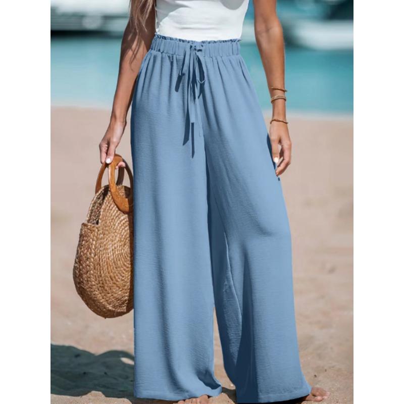 Breathable Women's High-Waist Wide-Leg Pants Adjustable Drawstring Waist Loose Comfortable Fashion Pants