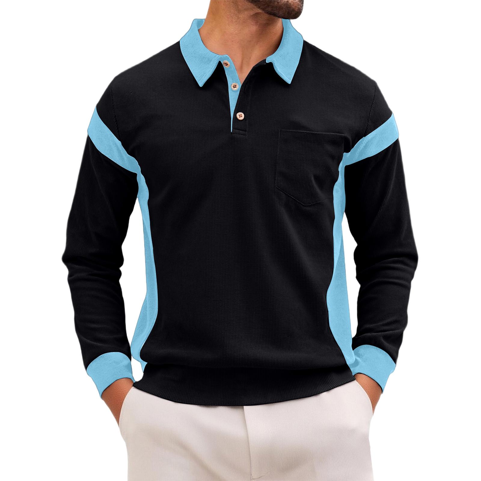 

Long Sleeve Shirts For Men Vintage Corduroy Patchwork Golf Shirt Casual Lapel Pullover Fall Business Work Top XL чорний