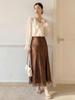 Fei Yuan Women's Satin A-line Drape Skirt, Lace-lined, Solid Color, Early Spring 2026 Fashion Arrival