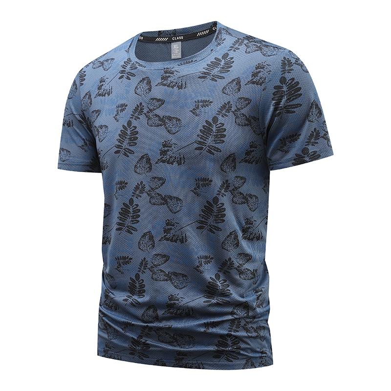 Large size ice silk T-shirt men's quick-drying casual sports printed round neck short-sleeved top