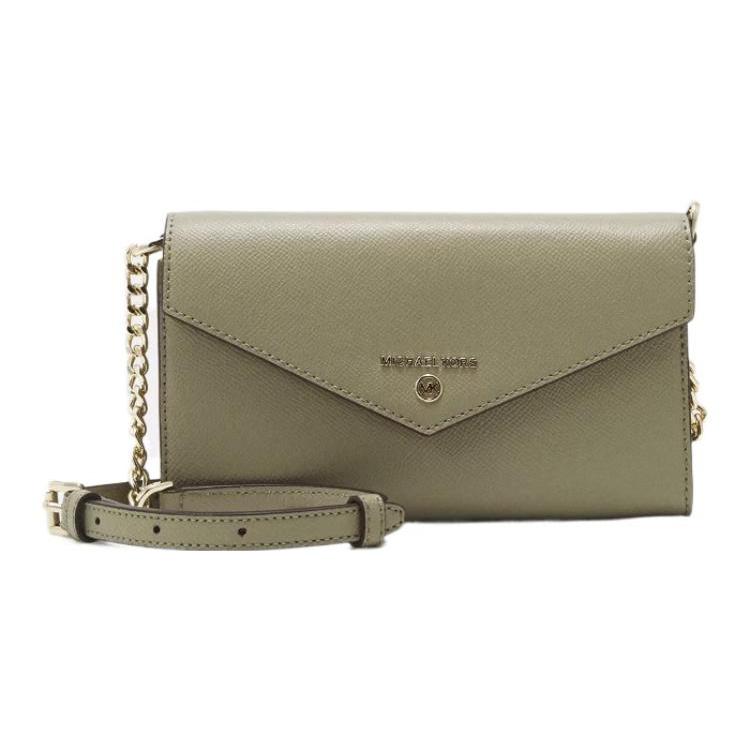 New MICHAEL KORS Jet Set Leather Envelope Bag Shoulder Bag Crossbody Bag Large Size Women's Light Green 32F1LT9C7L-DUSTY-SAGE