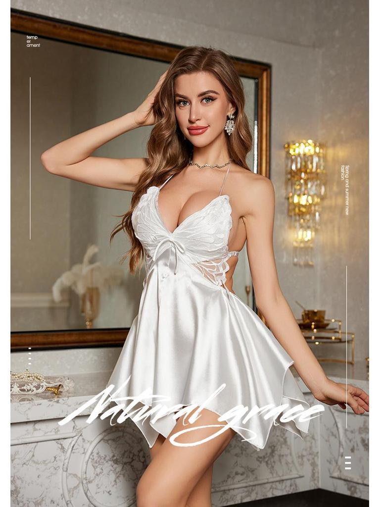 Dámská letní krajková noční košilka s vycpávkami - Yaoting tenké ledové hedvábné pyžamo (DQ3421)