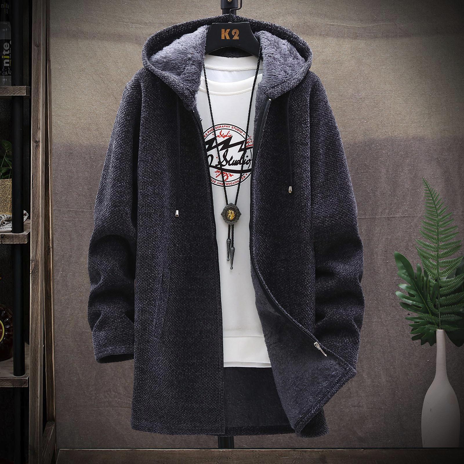 

Осенне-зимняя мужская мода, свободный кардиган, теплая куртка с капюшоном и лацканами, свитер XXL