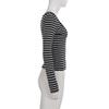 European & American Style V-Neck Lace-Trim Striped Long-Sleeve Slim-Fit Two-Piece Look Top for Women