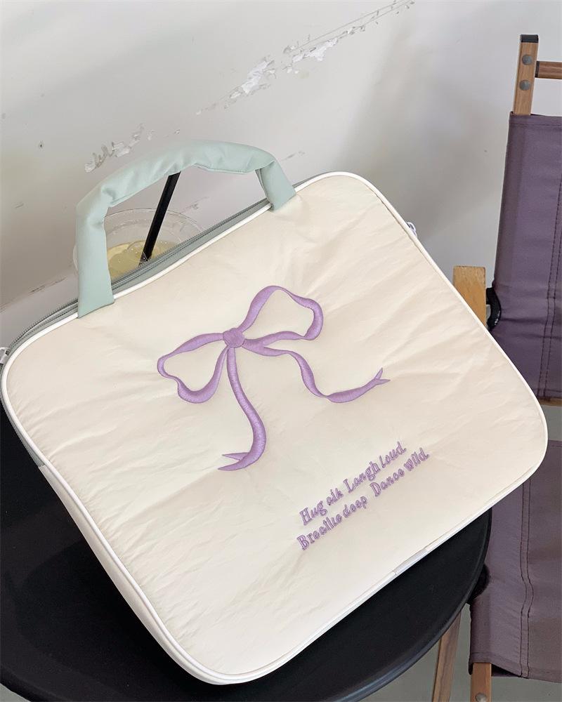Cute embroidered bow ipad tablet laptop storage bag