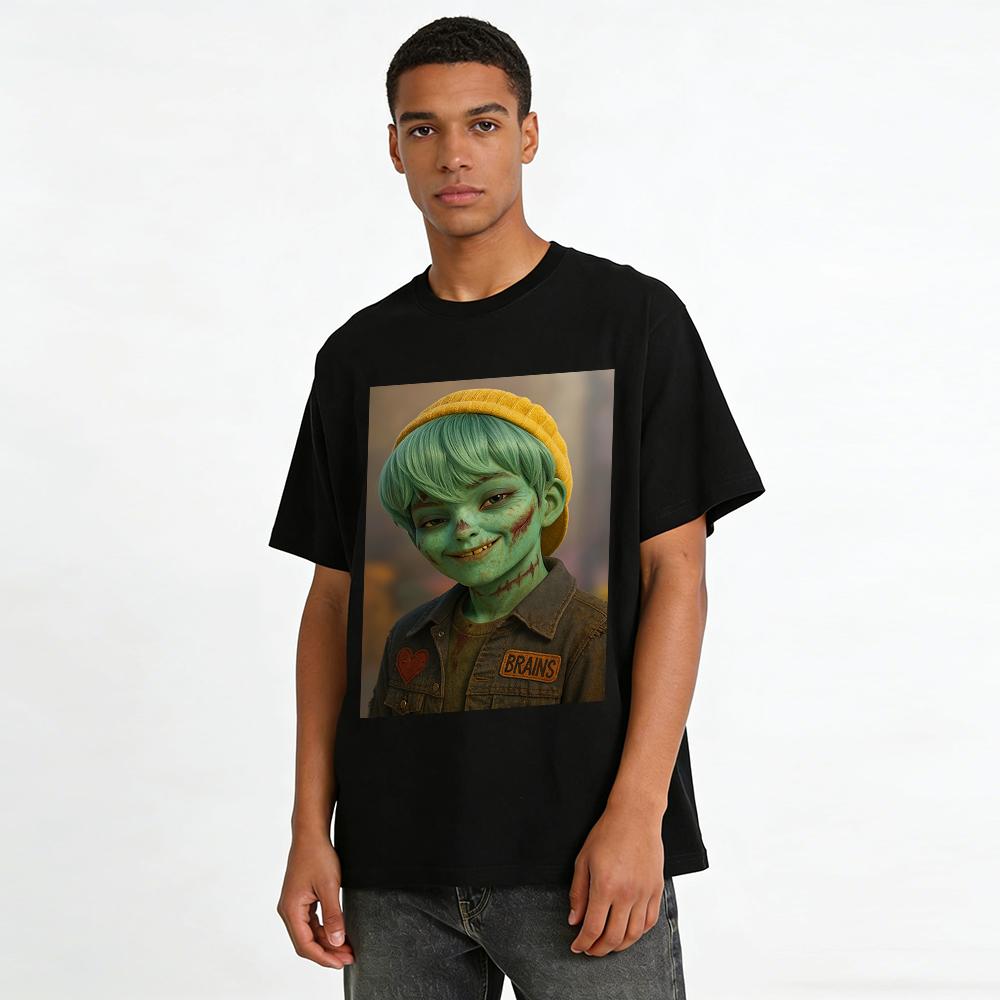 Halloween Cool Zombie Boy Print Top Unisex Trendy Casual Loose Fit Comfortable Pullover Shirt Pure cotton T-shirt