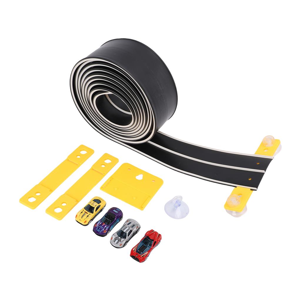ible Race Car Track Rolls Up Portable   Track Racetrack Toy with 4 Cars for 3 To 10 Years Old Boys