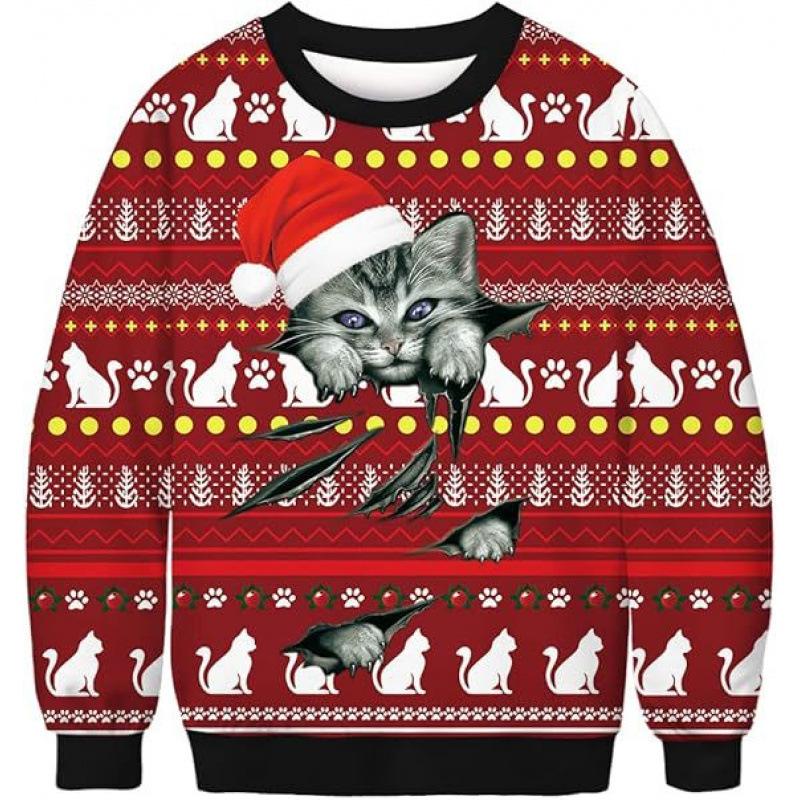 New Green Hair Monster Santa Claus 3D Digital Print Christmas Peripheral Round Neck Long Sleeved Women's Pullovers