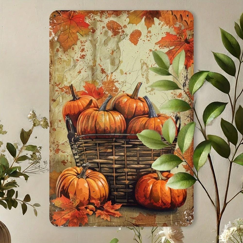 Retro Pumpkin World Tin Sign 8x12, Vintage Metal Art for Gym, Coffee Shop, Garage, Restaurant