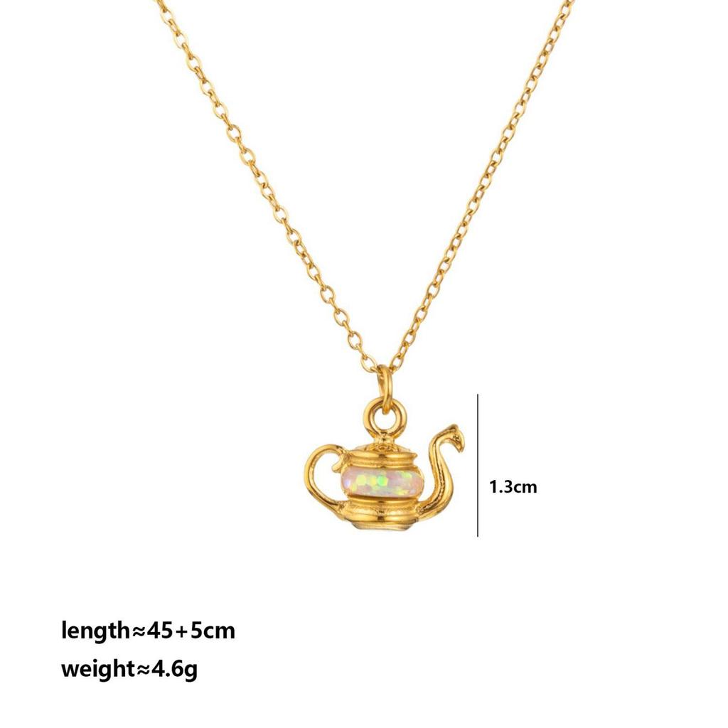 18K Gold-Plated Stainless Steel Opal Aladdin's Lamp Pendant Necklace for Women