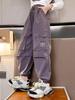 2025 Girls' Plus Velvet Cargo Pants - Elastic Ankle, Loose Fit, Autumn/Winter Comfort for Children