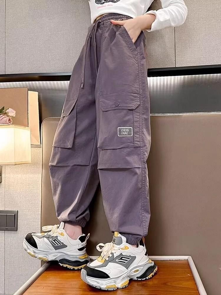 2025 Girls' Plus Velvet Cargo Pants - Elastic Ankle, Loose Fit, Autumn/Winter Comfort for Children