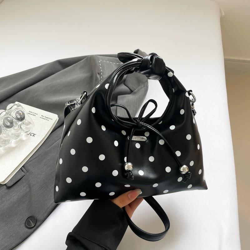 Fashion Niche Polka Dot Leather Handbag Bow Tie Rope Exquisite Hand-held Small Bag Women's Versatile Shoulder Crossbody Bag