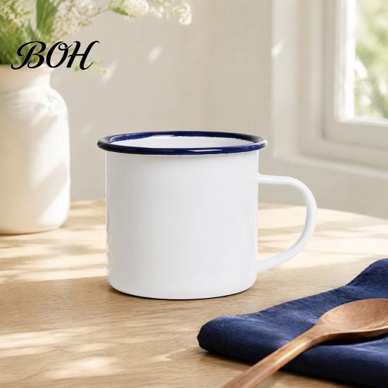 Durable Steel Water Cup Enamel Coffee Mug with Handle, Retro Style Cup, Smooth Lead Free Drinking Vessel Surface Portable for Hot Tea And Milk Outdoor