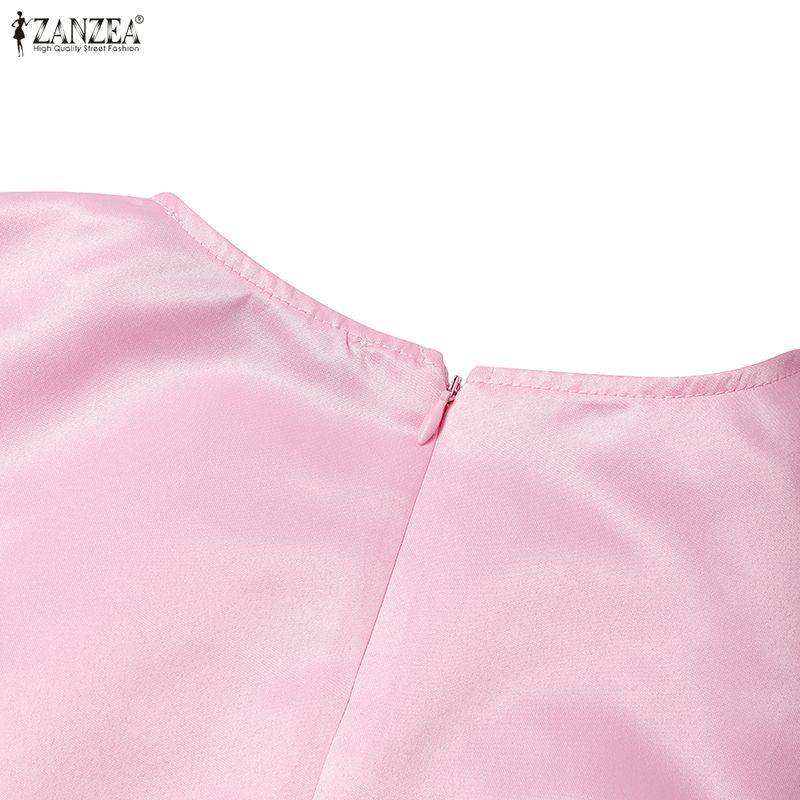 ZANZEA Women Lace Patchwork Round Neck Casual Short Sleeve Sheath Dress