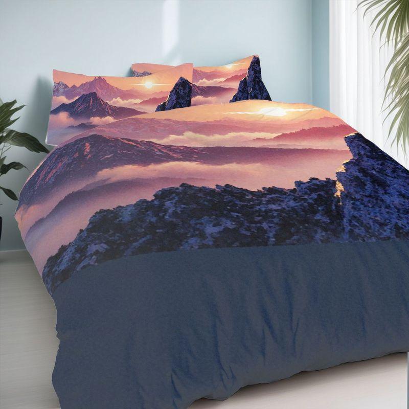 3-Piece Bedding Pillowcase Quilt Cover Set Snow Mountain Sunrise Sunset 2D Digital Printing Suitable For Bedroom Dormitory Decor