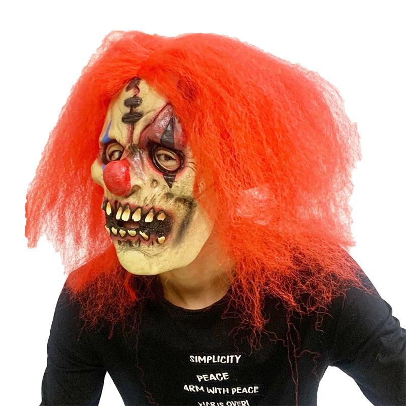 Halloween supplies Prank latex mask for fools Red-haired skull clown latex mask