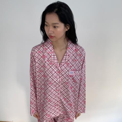 [Muse Stimmung] Paspel 40er Baumwoll-Modal Herz Karo Pyjama [Versand aus Korea] 100% Original