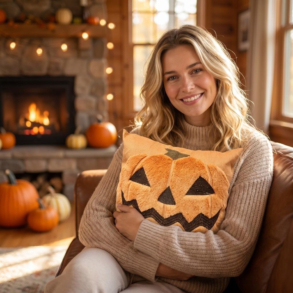 Halloween Pumpkin Pillow Cover Soft Plush Decorative Cushion Case for Sofa Chair Home Seasonal Decoration 18x18 Inches Durable Material