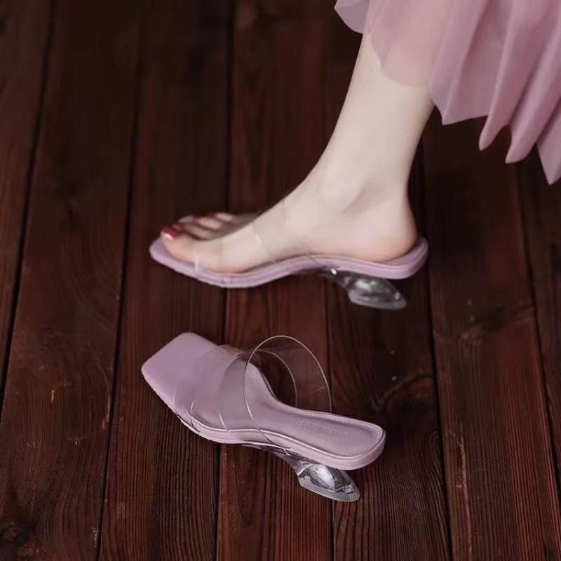 

Блестящие шлепанцы Женские тапочки Уличные Прозрачный каблук Модные Желейные Роскошные Летние Сандалии Обувь Тапочки Повседневные Блестящие 35 фиолетовый