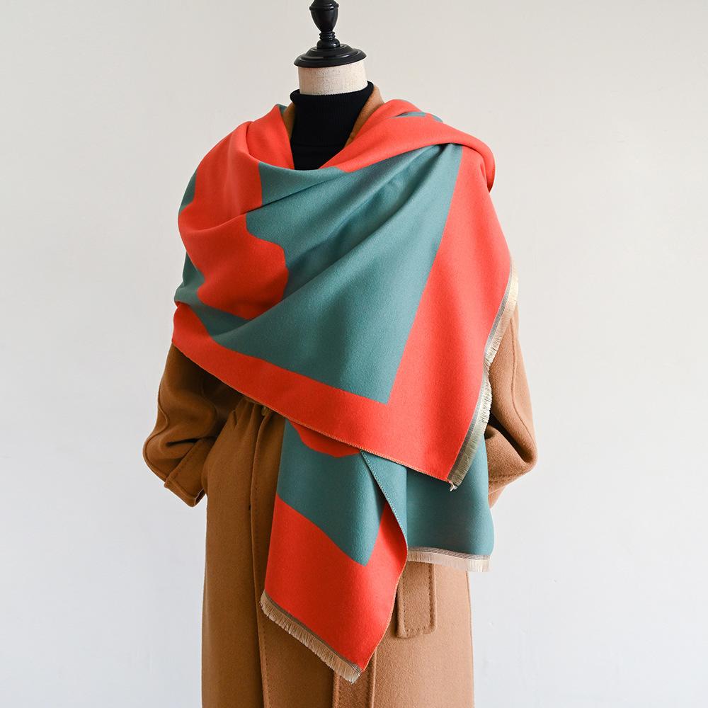 Jacquard landscape painting imitation cashmere scarf for women's office air-conditioned room thick and warm long trendy scarf