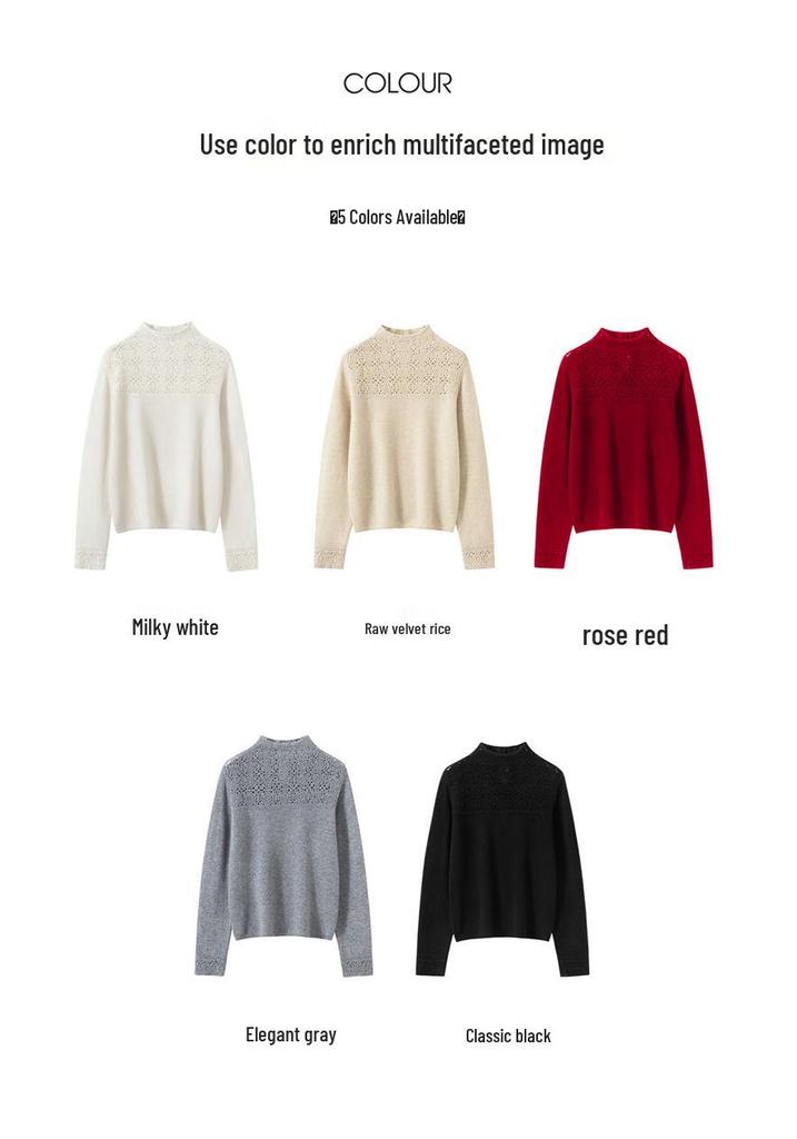 Romantic & Aesthetic High Neck 100% Pure Cashmere Red Sweater – Warm, Soft, Knitted Base Layer for Women