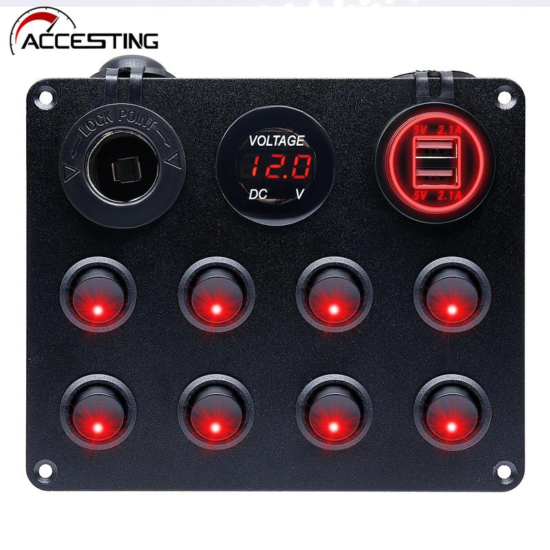 8 Gang Switch Panel Rocker Circuit Breaker Toggle Switch Panel With Dual USB Charger 12V Voltage Meter For Car Boat RV Camper