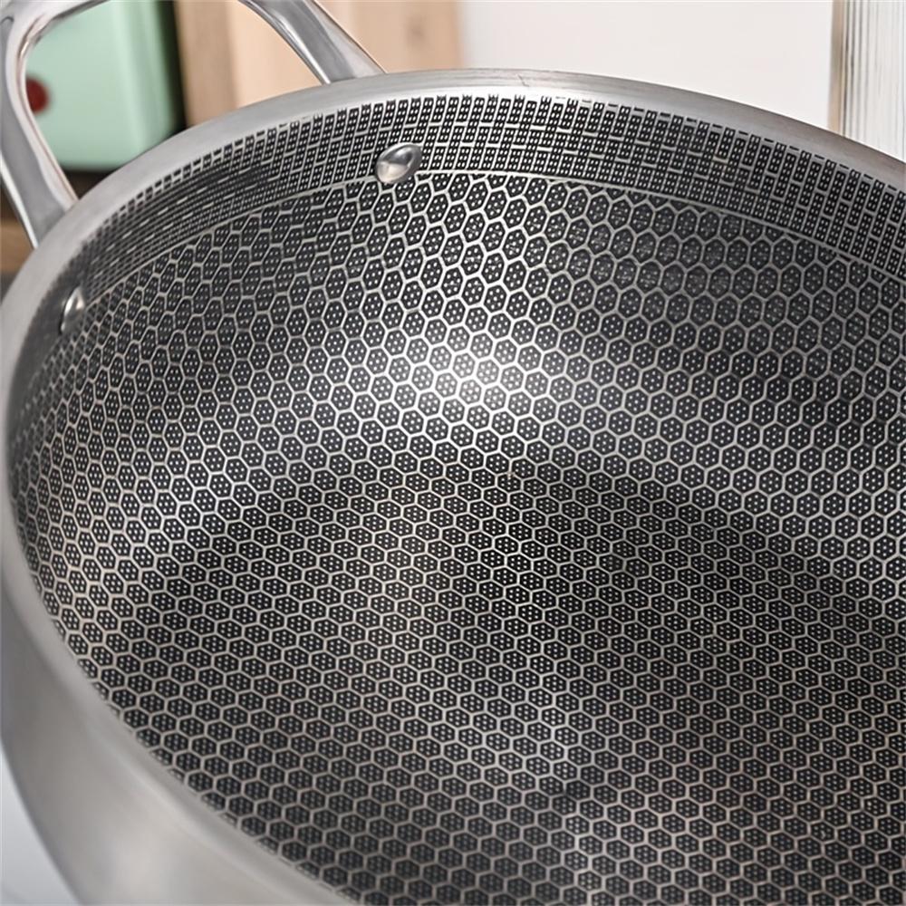 Stainless Steel Honeycomb Non-Stick Double-Handle Wok with Lid, Multi-Functional Home Frying, Stir-Frying, and Stewing Pot