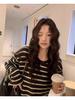 Autumn/Winter Japanese Style Color Block Stripe Loose Fit Round Neck Top