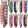 Women's Casual Striped Plaid Wide Leg Drawstring Pocket Beach Casual Pants
