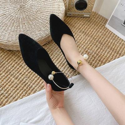 Fashion Summer Pointed Toe Ladies Footwear Pearl Buckle Women's Flat Shoes High Quality Fashion On Offer Young Elegant Dress Shoe Sale