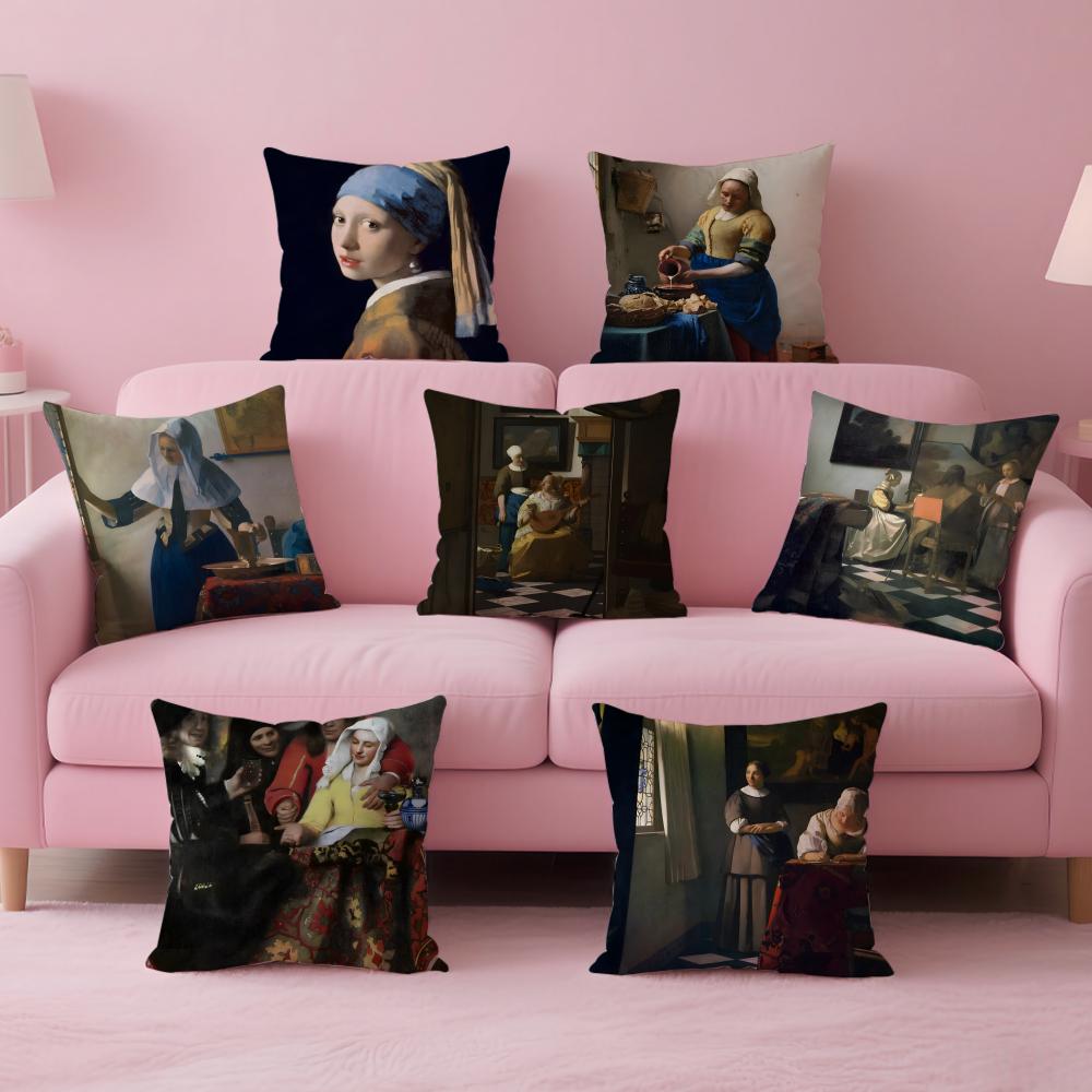 Artistic JJohannes Vermeer Cushion Cover Pillow Case Ultra Soft Skin Friendly Fabric Cloud Like Comfort Concealed Zipper