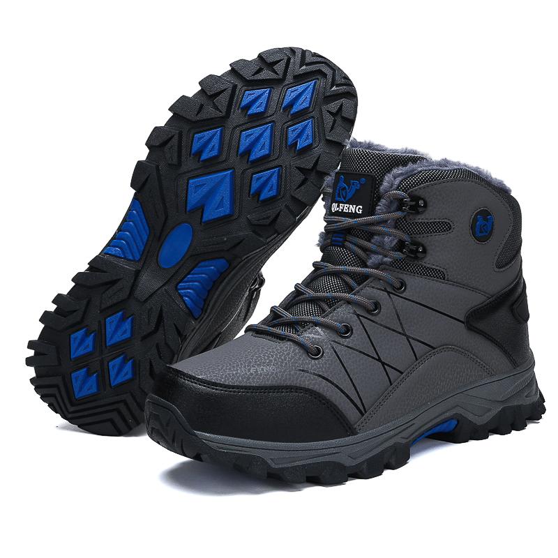New Autumn High Top Sneaker Men Winter Plush Warm Snow Boots Outdoor Anti Slip Wear Resistant Mountaineering Hiking Footwear
