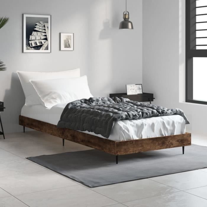 VidaXL Cadre de lit chêne fumé 75x190 cm bois d'ingénierie 832314