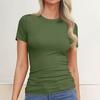 Fashion Ladies Slim Fit T-Shirt Casual Short Sleeve Round Neck Solid Color Pullover Top