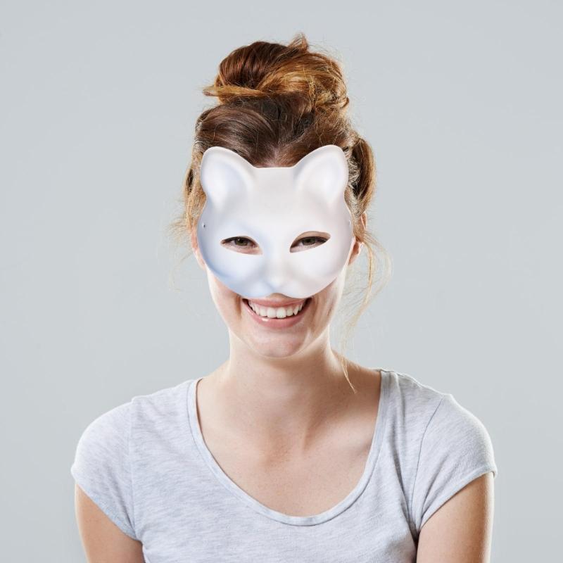 Animal Mask Kits Cats Mask Unpainted Mask Halloween Party Mask Masquerade Mask Hand-Painted Mask with Plush Fabric