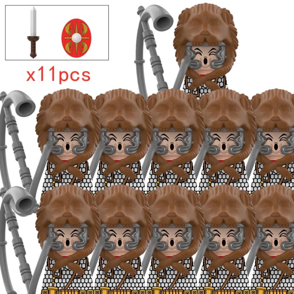 11pcs Medieval Dragon Knights Heavy Armor Bricks Assemble Action Figures Accessories Model