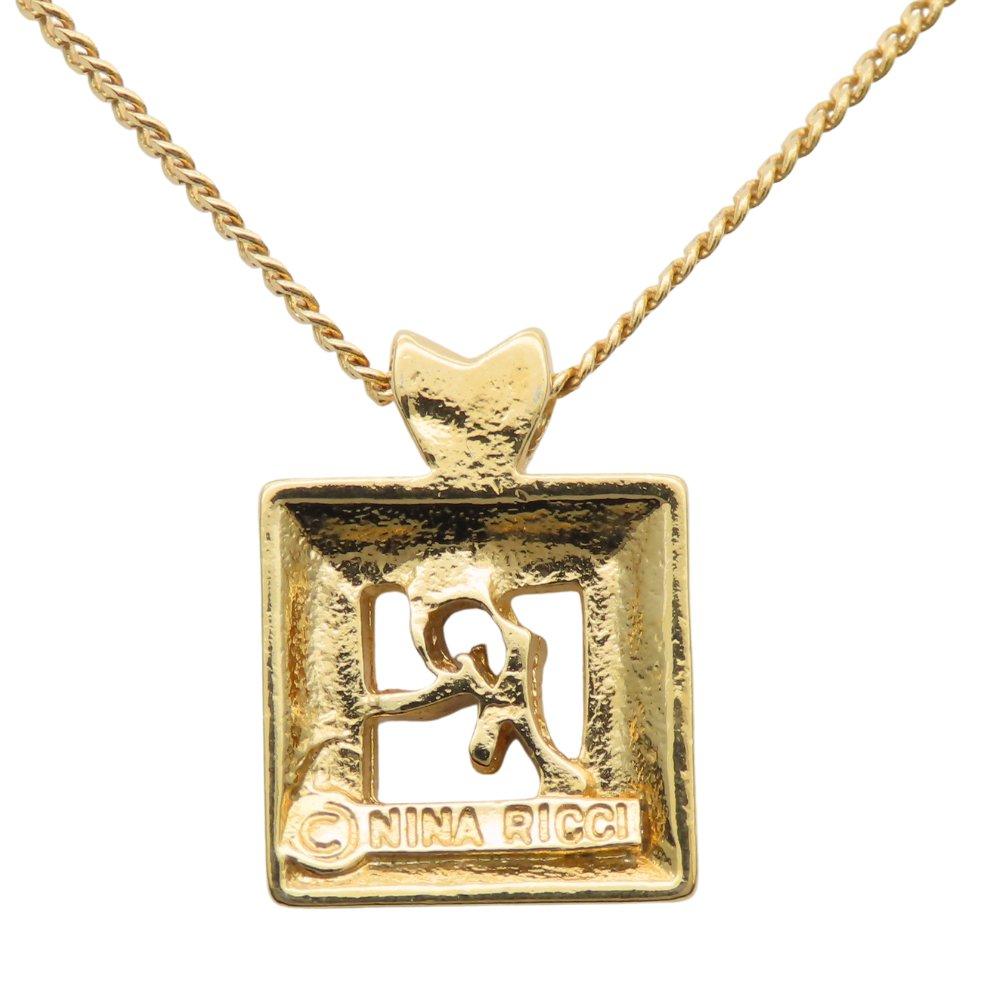 Used NINA RICCI Necklace NR logo metal 5.0g gold Square