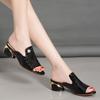 Sandalen Damen dicker Absatz vielseitig mittlerer Absatz Damenschuhe weiches Leder coole Hausschuhe Mode Fischmaul große Größe Damensandalen
