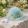 Yousheng Pet Straw Hat, Embroidered Floral Summer Cat Hat, Woven Scalloped Edge Pet Sun Hat with Adjustable Strap for Cats And Small Dogs