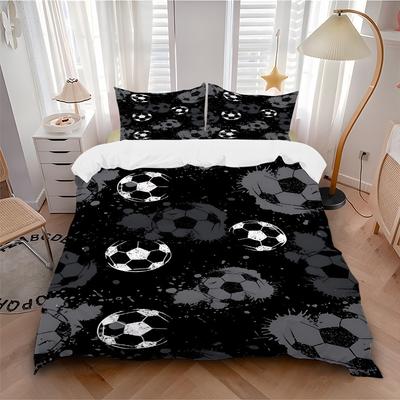 3pcs Soccer Balls Bedding Set, Includes 1 Comforter + 2 Pillowcases, Without Pillow Inserts, Soft Comfortable, Lightweight Breathable045