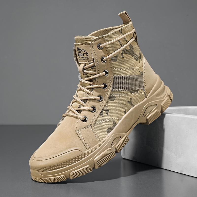 Herren Camouflage High Top Arbeitsstiefel Bequeme Sneaker Outdoor Wanderschuhe Dicke Sohle Rutschfest Langlebig Schnürstiefel Plateau-Stiefel
