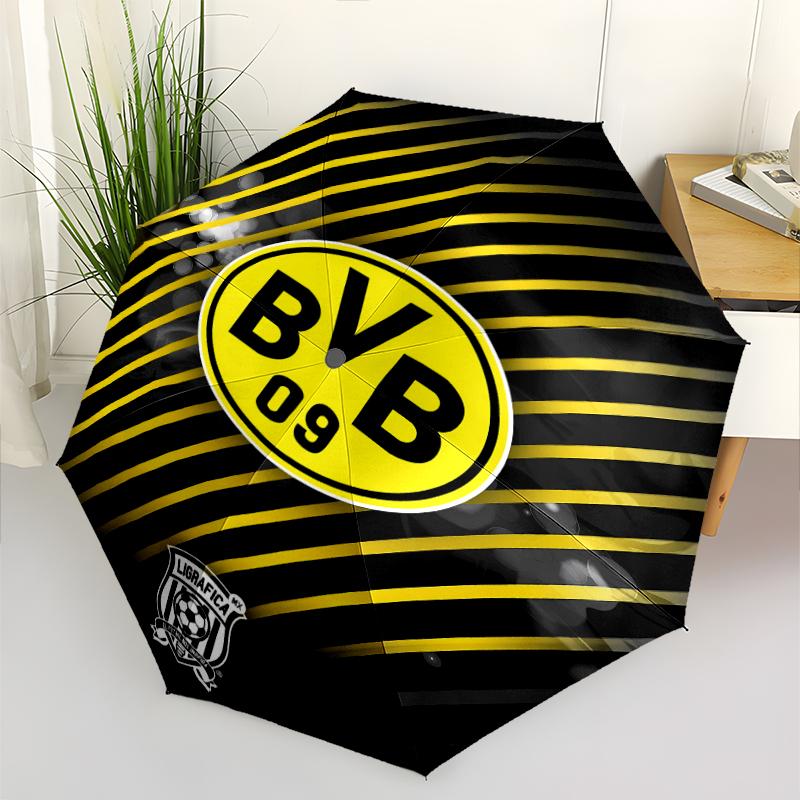 Borussia Dortmund Print Automatic Umbrella, 8 Rib Iron Frame, Plastic Handle, Suitable for Outdoor Travel &Daily , Ideal Gift