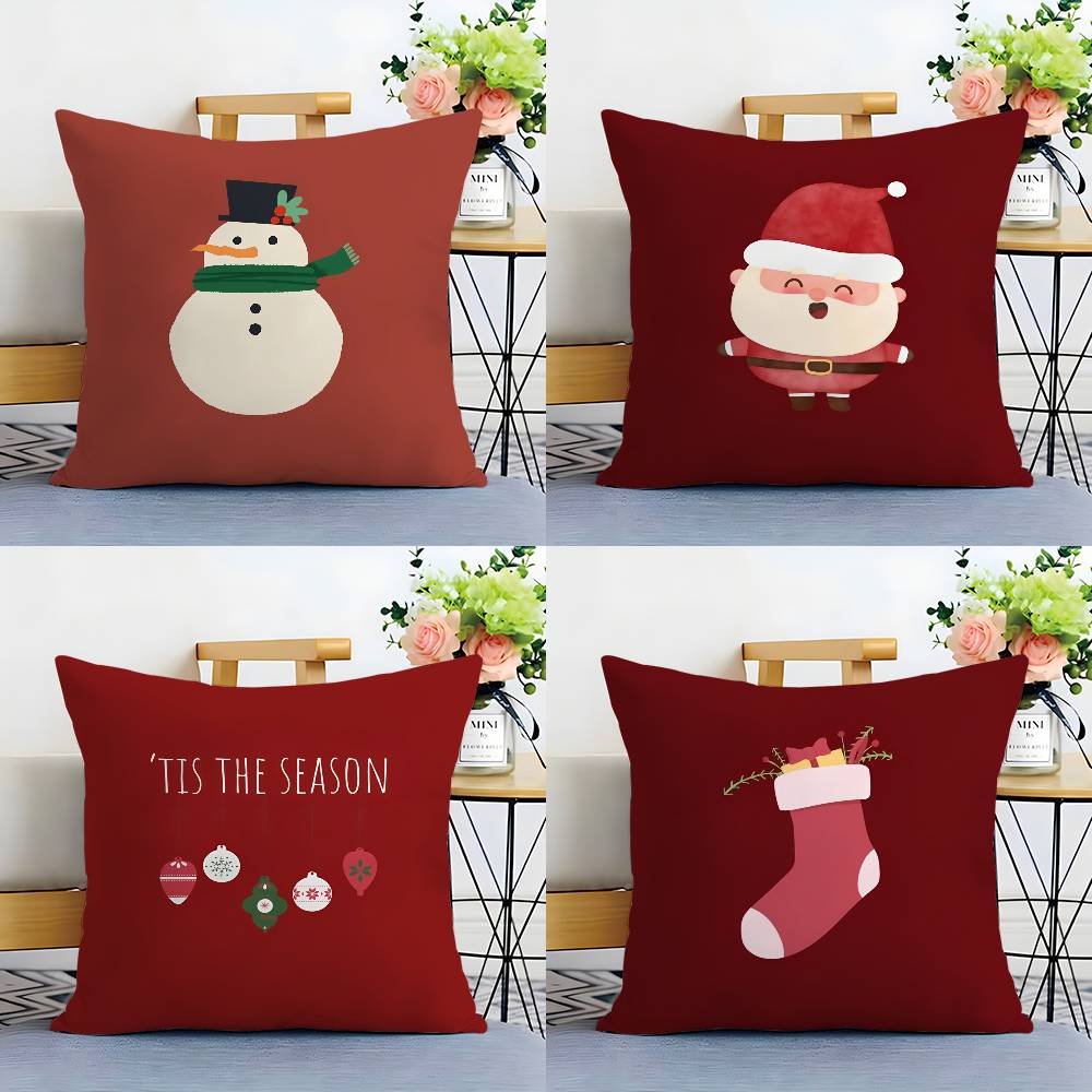 Christmas Red Santa Snowman Pillow Case Sofa Living Room Bedroom Double-Sided Printing Square Cushion Nap Time Cushion Cover