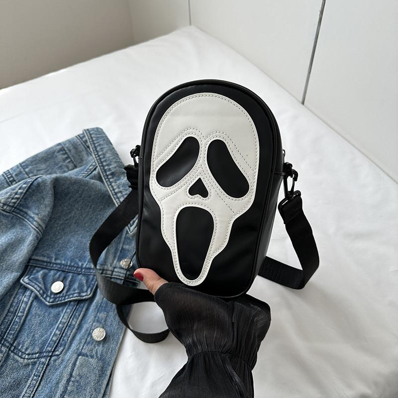 Einzigartige japanische Harajuku-Stil Niedliche Geister-Cartoon Umhängetasche für Frauen in Schwarz und Weiß
