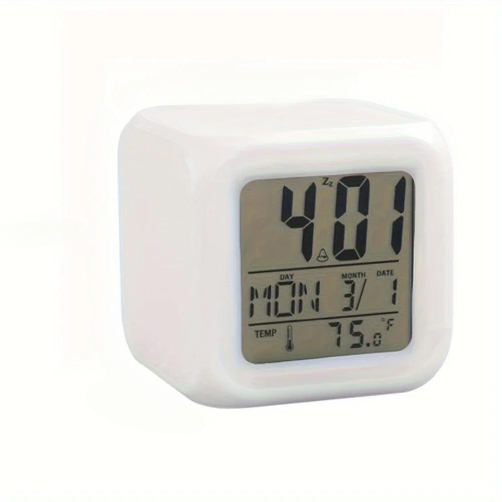 1pc Lovely Colorful Cube Alarm Clock - Creative Luminous Small Home Alarm Clock with Change Display белый