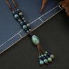 Unique Vintage Longline Necklace, Adjustable Folk Style Jewelry with Handwoven Ceramic Pendant for Women Versatile Accessory