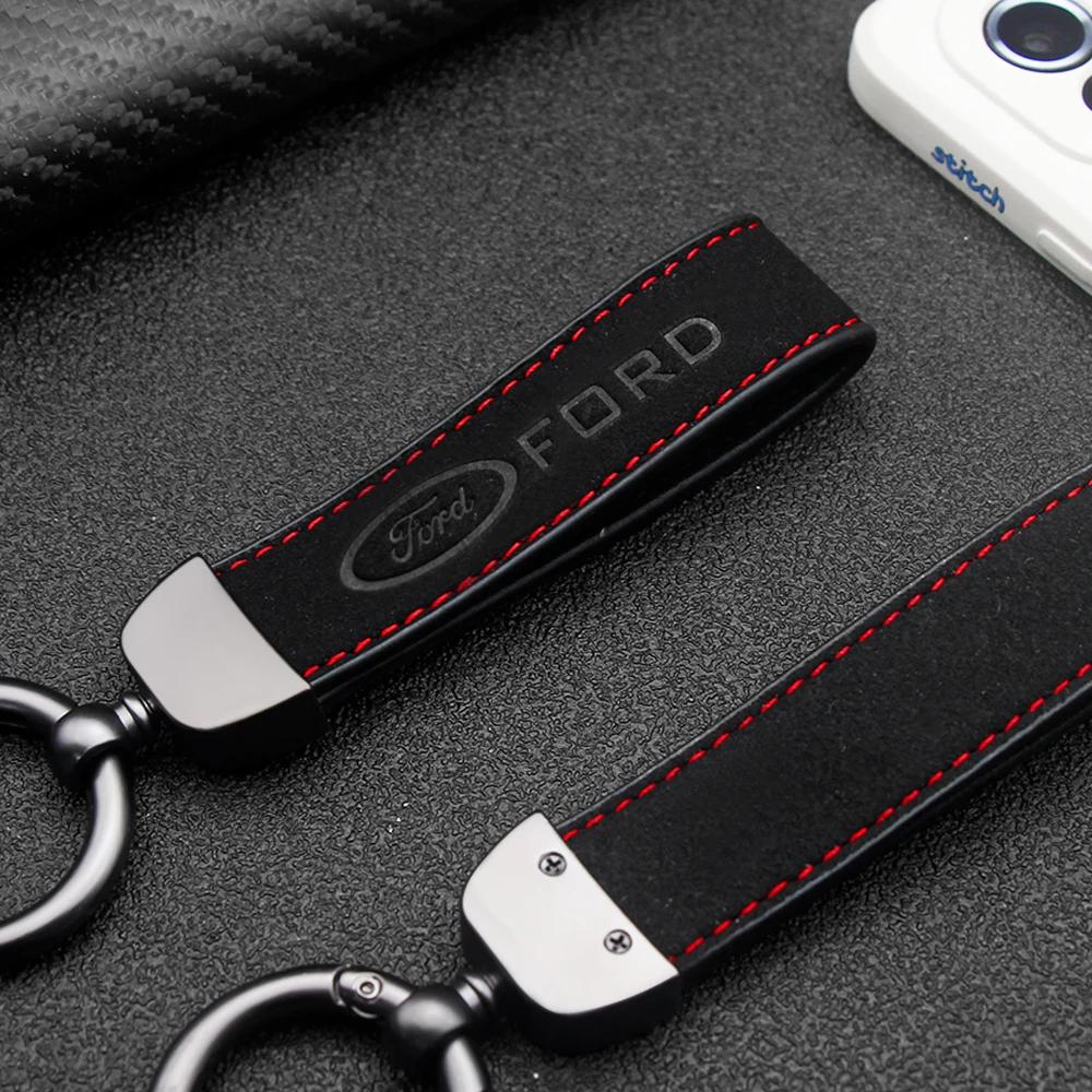 AAAMP1 Car Suede Logo Keychain Zinc Alloy Key Ring Accessories For Ford Ranger S-Max Focus Galaxy Mondeo Transit Tourneo Custom Ranger