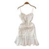White Lace Feather Slip Dress Summer Fairy Heavy Work V Neck Elegant Birthday Dress Sexy Pure Dress